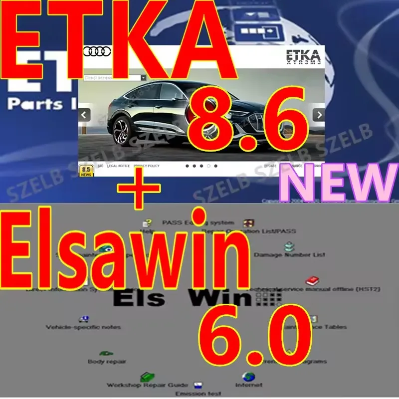أحدث ETKA 8.6+ Elsawin 6.0 إصلاح السيارات Etka 8.6 مجموعة برامج المركبات كتالوج الأجزاء الإلكترونية لـ V/W+AU//DI+SE//AT+SKO//D