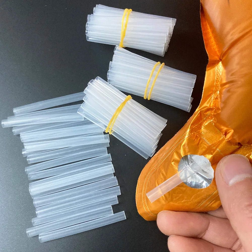 

100PCS Blowing Straws Balloon Accessories Aluminum 5CM Film Balloon Blowing Straws Transparent Plastic Tube