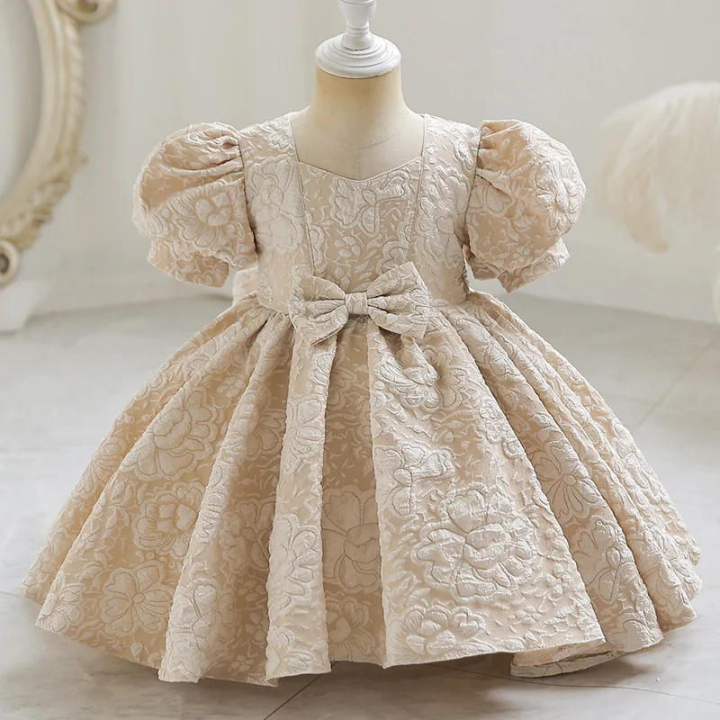 Girls' Baby One-year-old Dress Cross-border New Bubble Sleeve Bow Princess Dress Infant and Child Foreign Fluffy Skirt