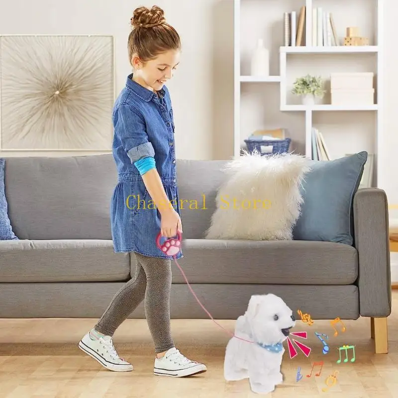 E7CE Electric Singing Dog Toy Walking Animal com trela corda Filho filhote cachorro
