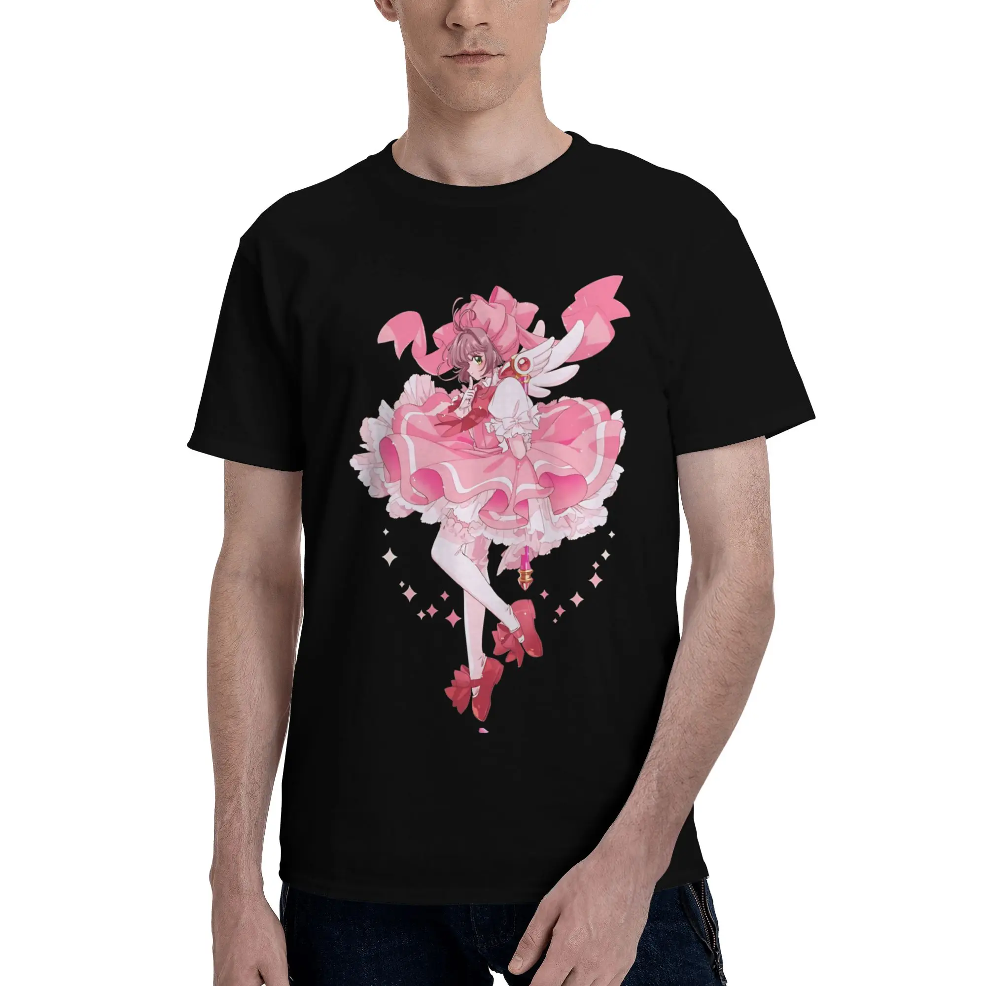 Kawaii Funny 100% Cotton T-Shirt Bandai Cardcaptor Sakura Tops Tees For Men