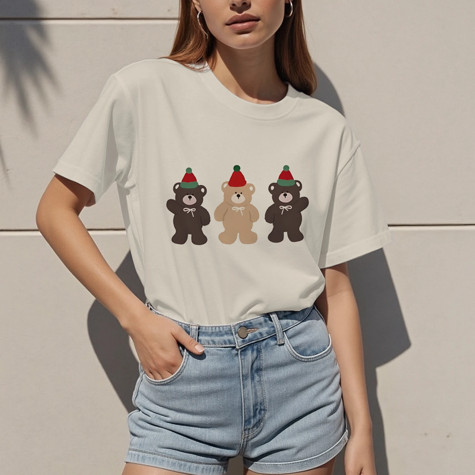 Damen Kurzarm-T-Shirt Sommer lässig Weihnachtsmuster Damenbekleidung weich modisch bequem lässig vielseitig