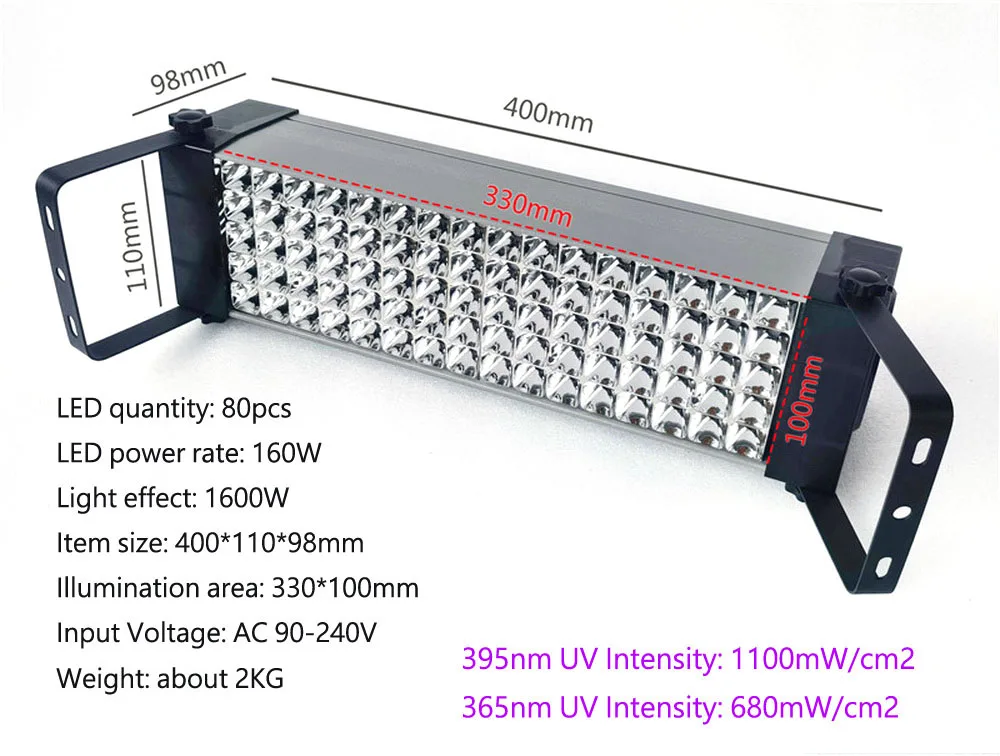 Factory OEM 1600W 365nm 395nm 405nm 80LED UV SLA DLP 3D Printer Resin Silkscreen Printing Curing Light Ultraviolet Lamp