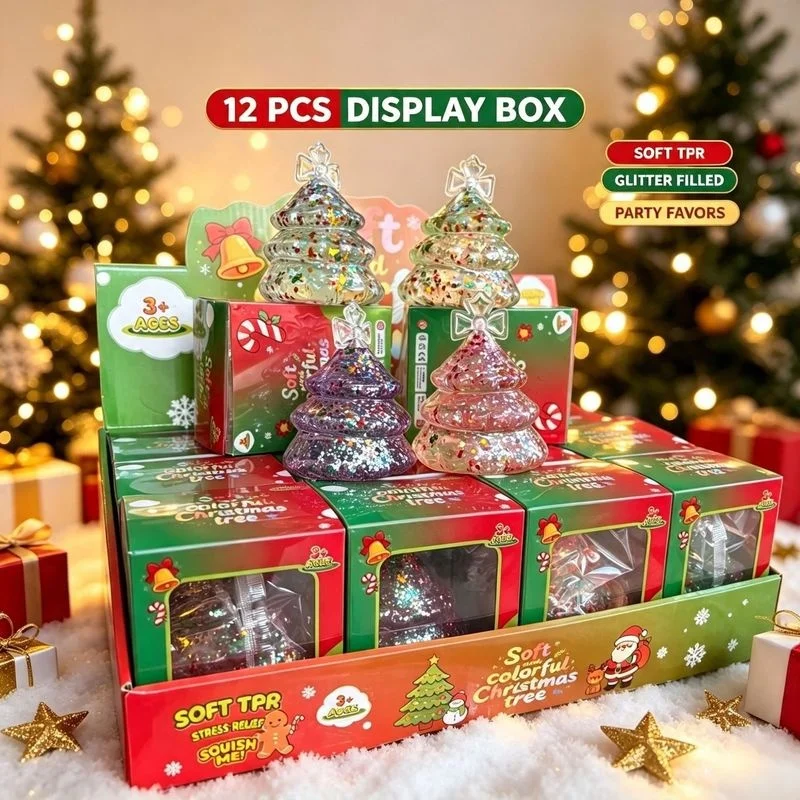 Astonhome Christmas Tree Squishy Toy Glitter Filled Soft TPR Slow Rebound Stress Relief Toy For Christmas Party Decoration