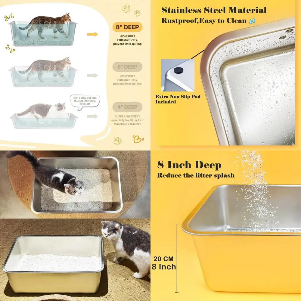 

Extra Large Stainless Steel Litter Box for Large Cats & Rabbits - Odorless, Non-Stick, Easy Clean (24L x 16W x 8H)