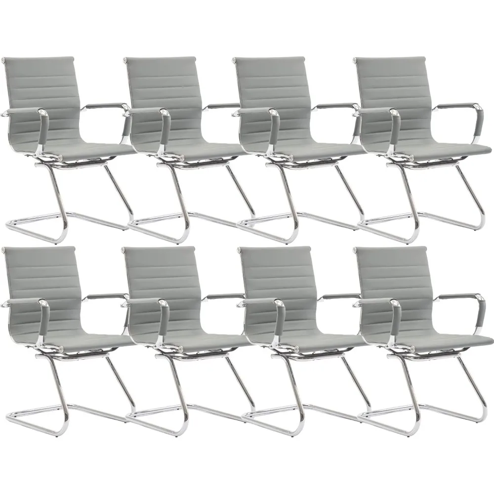 Conference Chairs Set of 8 with Sled Base, Leather Mid Back Office Guest Chair, Conference Chairs