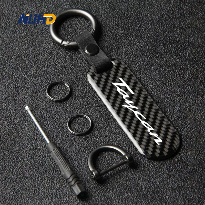 Carbon Fiber Car KeyChain For Taycan Cayman 918 981 996 995 997 991 992 917 955 Carrera GT Key Ring Metal Anti-loss Accessories