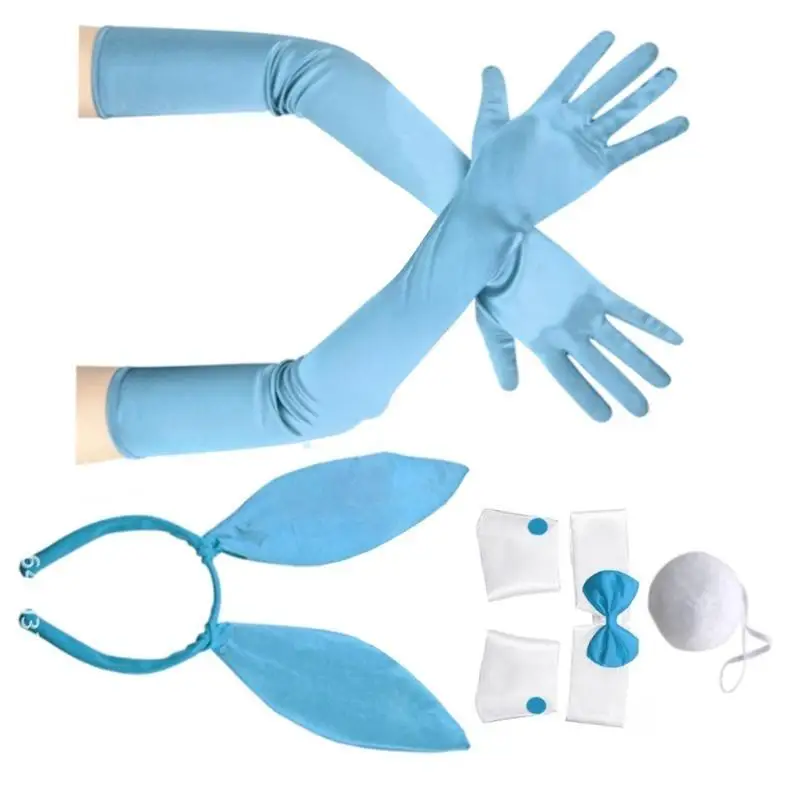 652F Costume da ragazza copricapo sexy con orecchie coniglio in peluche, fascia per capelli, coda, papillon, 5 pezzi