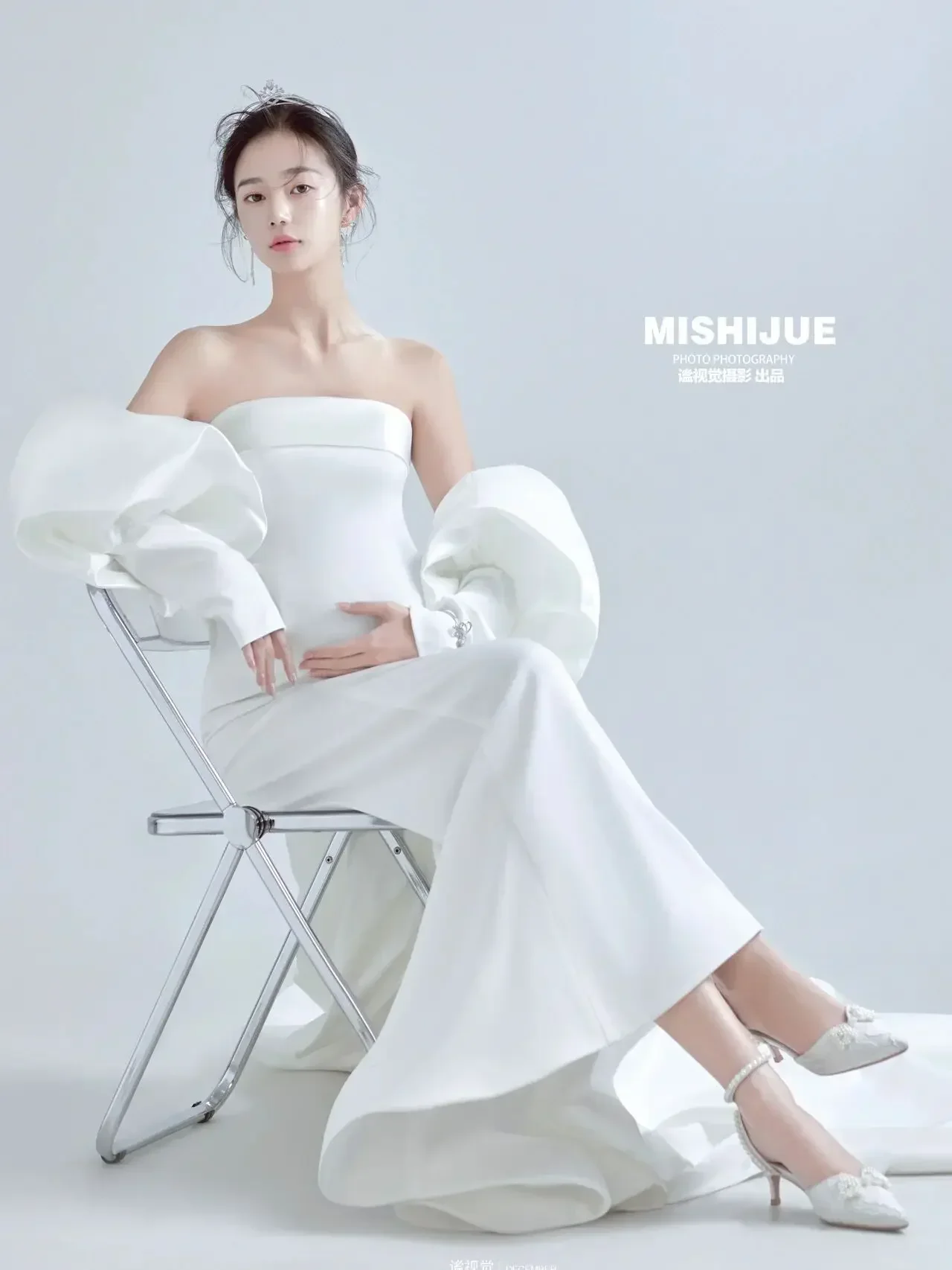 Женский реквизит для фотосессии, белые элегантные платья с пышными рукавами для беременных, платье для беременных с открытыми плечами, студийная фотосессия