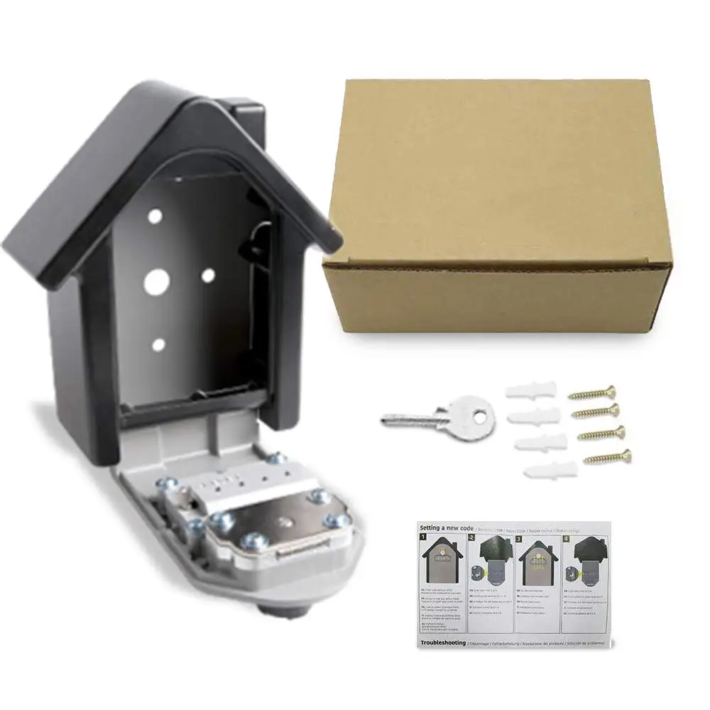 Key Lock Box Wall Mount Zinc Alloy Key Storage Box for Outside Combination Key Safe Lock Box for House Spare Key Resettable Code