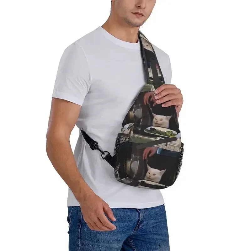 Salad Cat Meme Crossbody Sling Men Custom Chest Shoulder Bag for Traveling Daypack