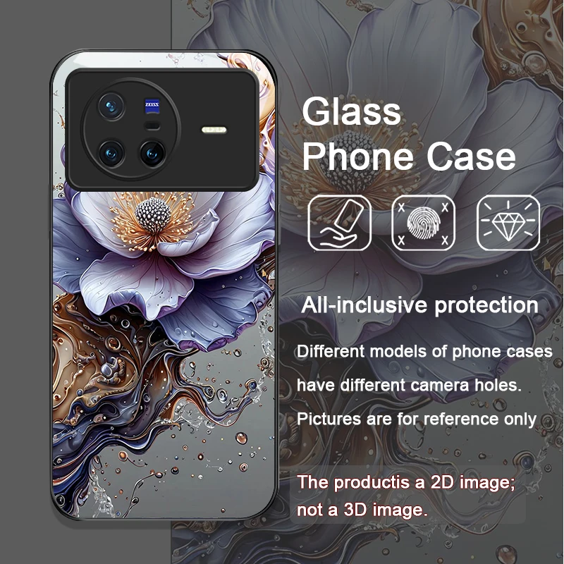 الفاخرة لوتس الرخام الأزهار نمط الزجاج المقسى جراب هاتف ل ممن لهم رينو 13 F 12 11 برو 10 SE البحث X3 لايت X5 A79 A58 5G غطاء #6