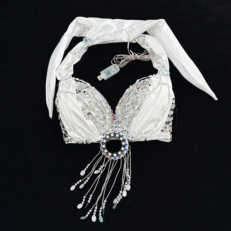 Colorful Light up Belly Dance Costume LED Bra Performance LED Tron Dance Wear Night Show DJ Sexy Outfit Stage Accessories