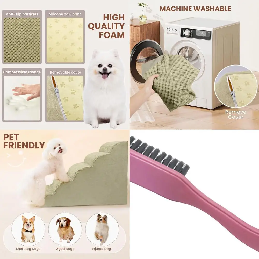 

Лестница для собак с 5 ступеньками для кровати, 24-дюймовые ступеньки для собак для высокой кровати, ступеньки для домашних животных высокой плотности для маленьких собак, очень широкий нескользящий пандус для собак