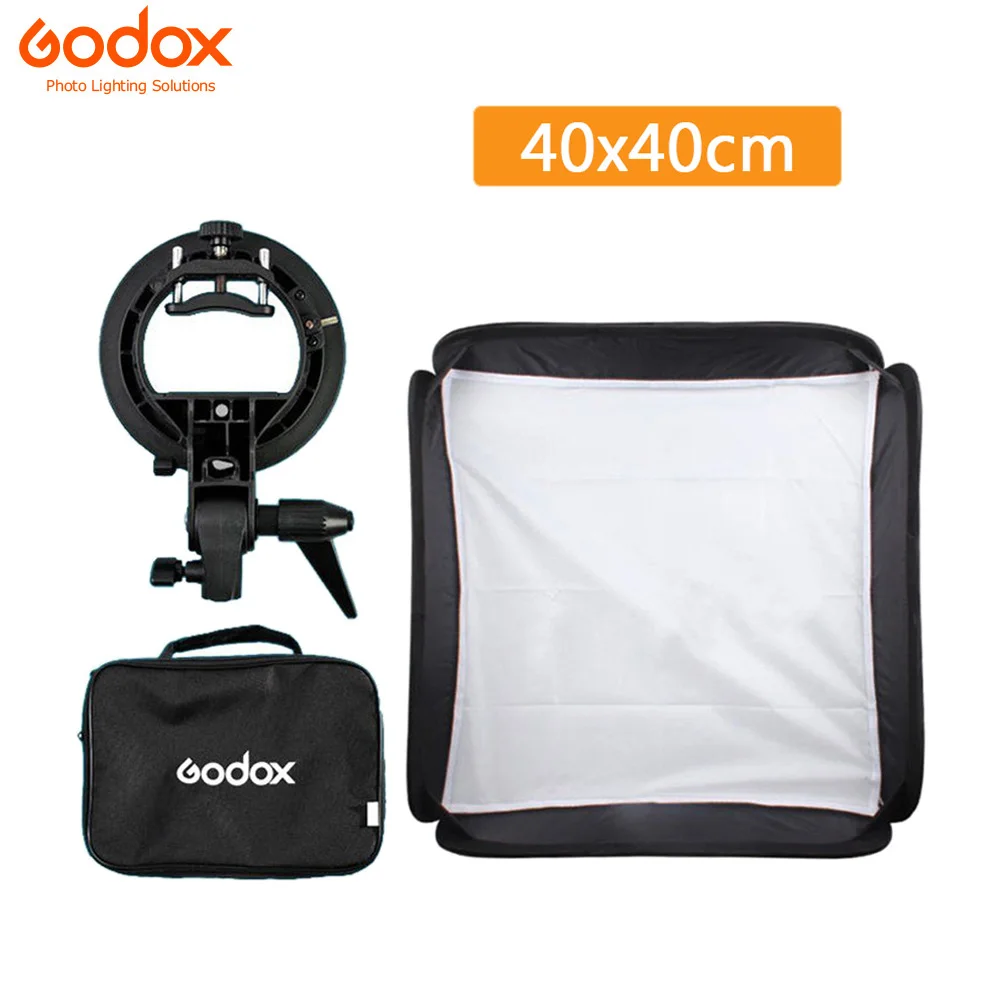 Софтбокс Godox 40x40 см + s-образный кронштейн, держатель Bowens + сумка, комплект для вспышки камеры
