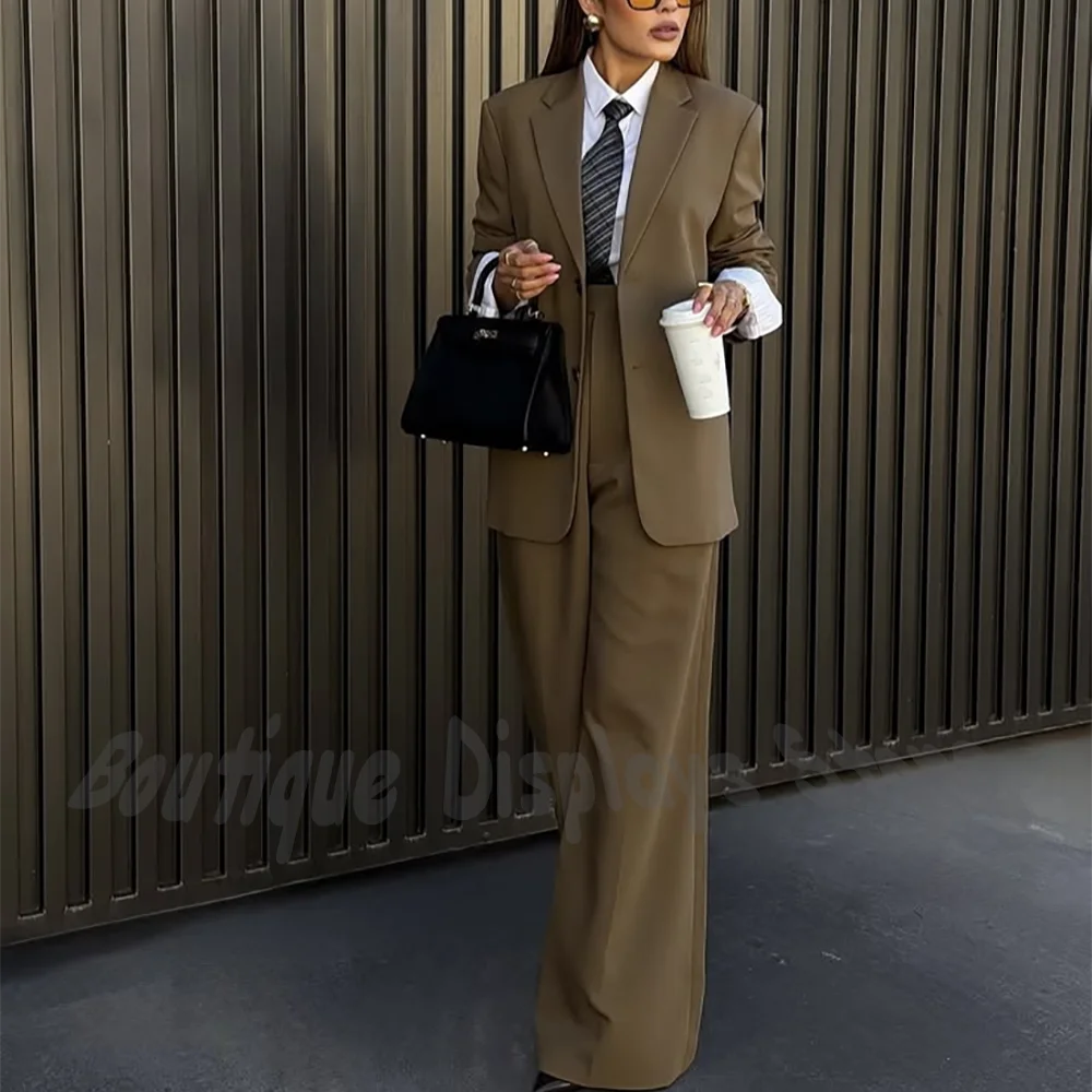 

Professional Formal Women's Suit Two Piece Notched Lapel Straight High Waist Trouser Set Business Casual Office Lady Chic Outfit