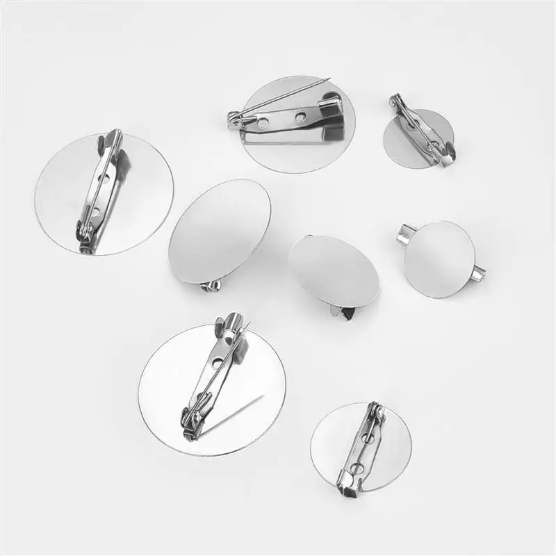 20pcs Silver Round Blank Tray Flat Brooch Base Settings For DIY Jewelry Making Handmade 15/20/25/30mm Brooch Accessories