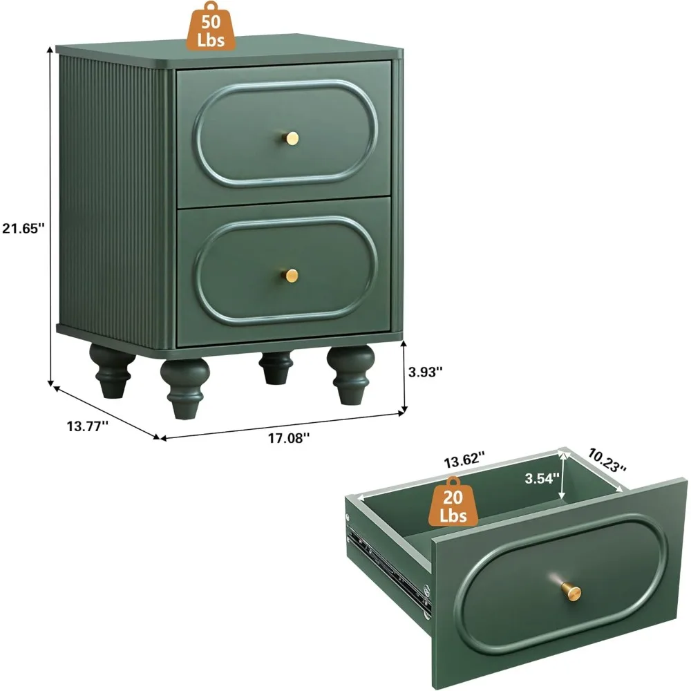 منضدة مخدد باللون الأخضر الحديث في منتصف القرن - طاولة بجانب السرير على طراز المزرعة الصغيرة لغرفة النوم مع درجين #2