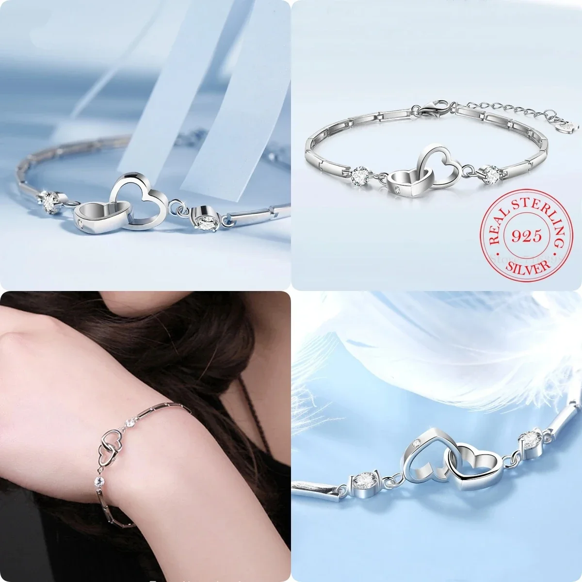 New Charms 925 Sterling Silver Bracelets Bangles for Women Lover Valentine's Days Cubic Zircon Wedding Love Heart Jewelry