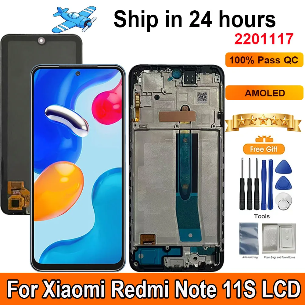 amoled-643インチ-xiaomi-redmi-note-11s-lcd-ディスプレイ用フレームタッチパネルデジタイザー交換用-redmi-note-11s-2201117sg