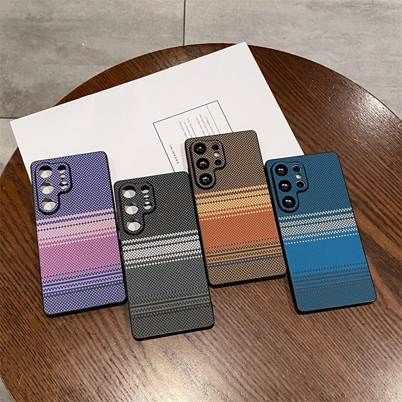 Luxuriöse gestreifte Kohlefaser-Leder-Textur-Handyhülle für Samsung Galaxy S25 S24 S23 S22 Ultra, stoßfeste Schutzhülle