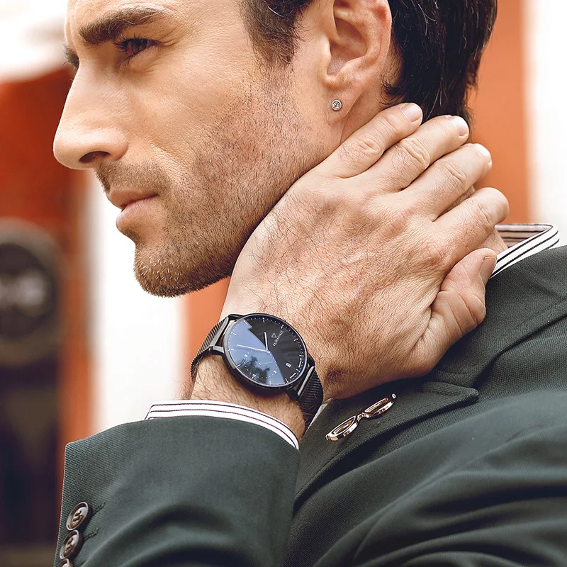 Mark Fairwhale Ultra-thin Watch Black Stainless Steel Business Male Trend Watch Waterproof Simple Quartz Watch Men Reloj Hombre