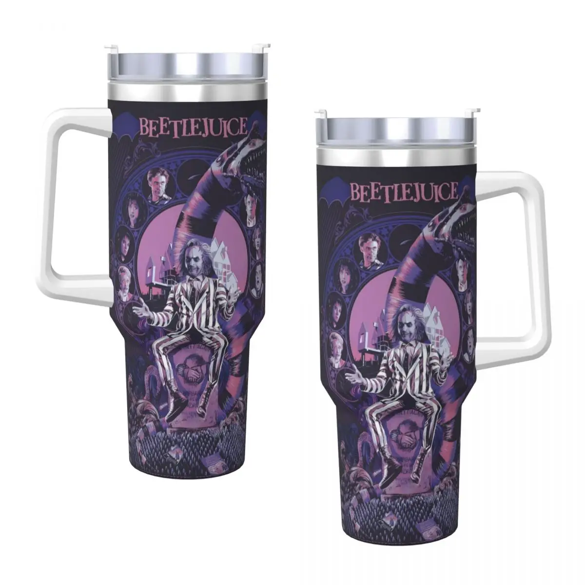 

B-Beetlejuice Chracter Tumbler Hot Drinks Water Bottle Leakproof Stainless Steel Coffee Mug Custom DIY Travel Car Mugs