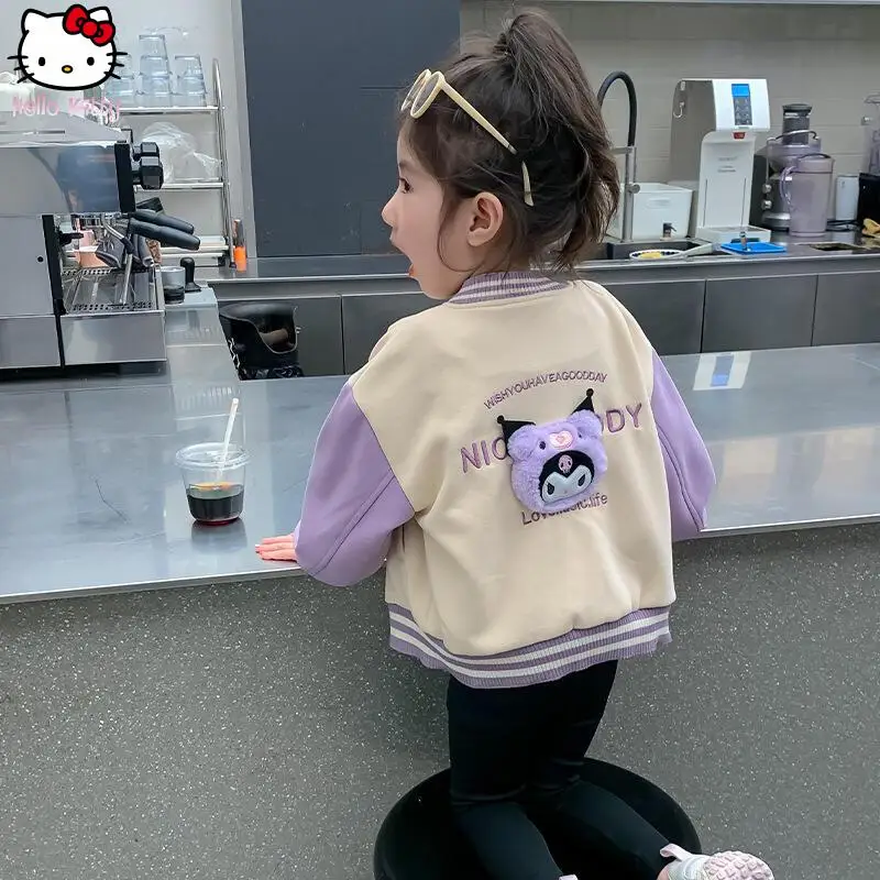 

Cartoon Girls' Coat Student Kuromi Spring Autumn New Kawai Anime Sweet Baseball Uniform Children's Fashion Soft Clothing