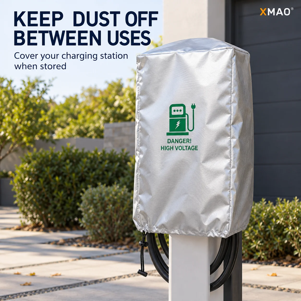 XMAO EV Charging Station Cover Silver Coated Oxford Fabric Rain Dust Protection with Drawstring for Wall Mounted Home Chargers