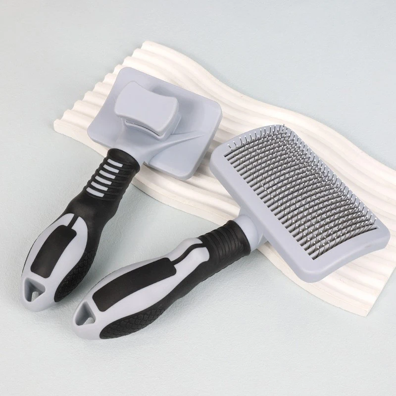 Sikat Rambut Kucing Otomatis Penghilang Bulu Rontok Satu Klik Bahan Stainless Steel Pembersih Otomatis Perawatan Hewan Peliharaan Tanpa Usaha Aksesoris Anjing