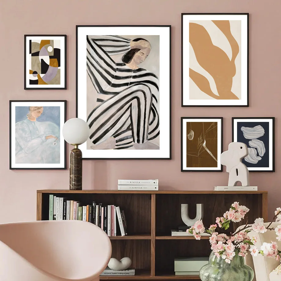 1pc frameless Canvas Painting Black Striped Women Lines Geometry Wall Art Canvas Painting Abstract Posters Prints Hotel Bar for
