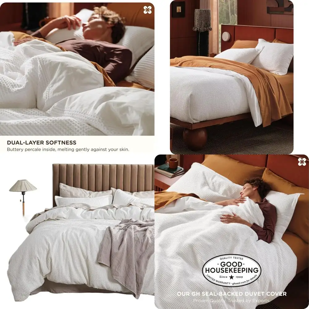 

Комплект пододеяльников King Size из 100% хлопка с вафельным плетением цвета кокосового белого цвета, дышащее постельное белье из трех предметов для комфорта в год, 104x90