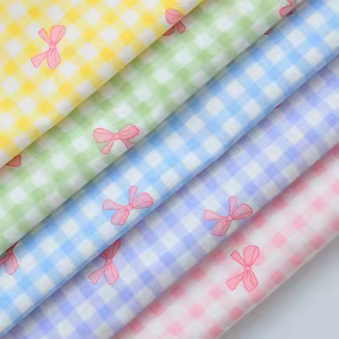 Grid Bow Printed 100% Cotton Fabric For DIY Sewing Clothes Patchwork Quilting Cloth Bedding Blanket Sheet Pillow Decor Handcraft