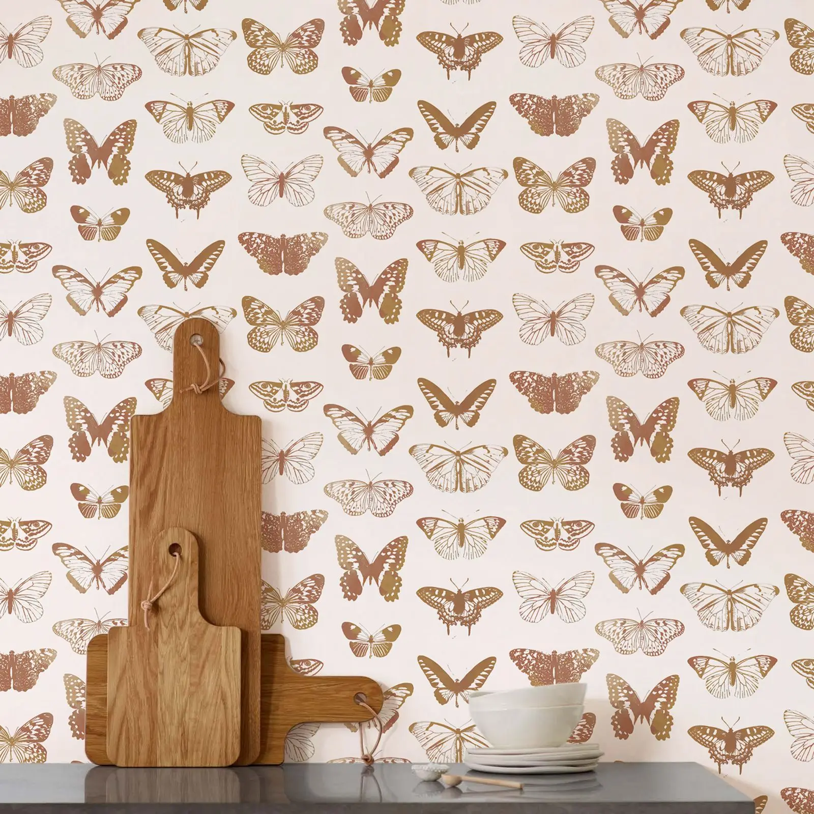Neutral Boho Butterflies Wallpaper Peel and Stick,Self-adhesive Wallpaper,Cute Butterflies Wallpaper Sticker For Room Decoration