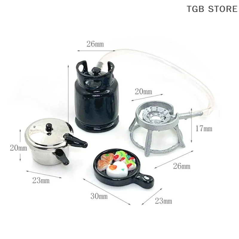 Mini fornello a gas Uovo fritto Pentola a pressione Modello Set di utensili da cucina 1/12 Casa delle bambole Casa delle bambole Giocattoli da cucina Kid Giochi di imitazione Giocattolo