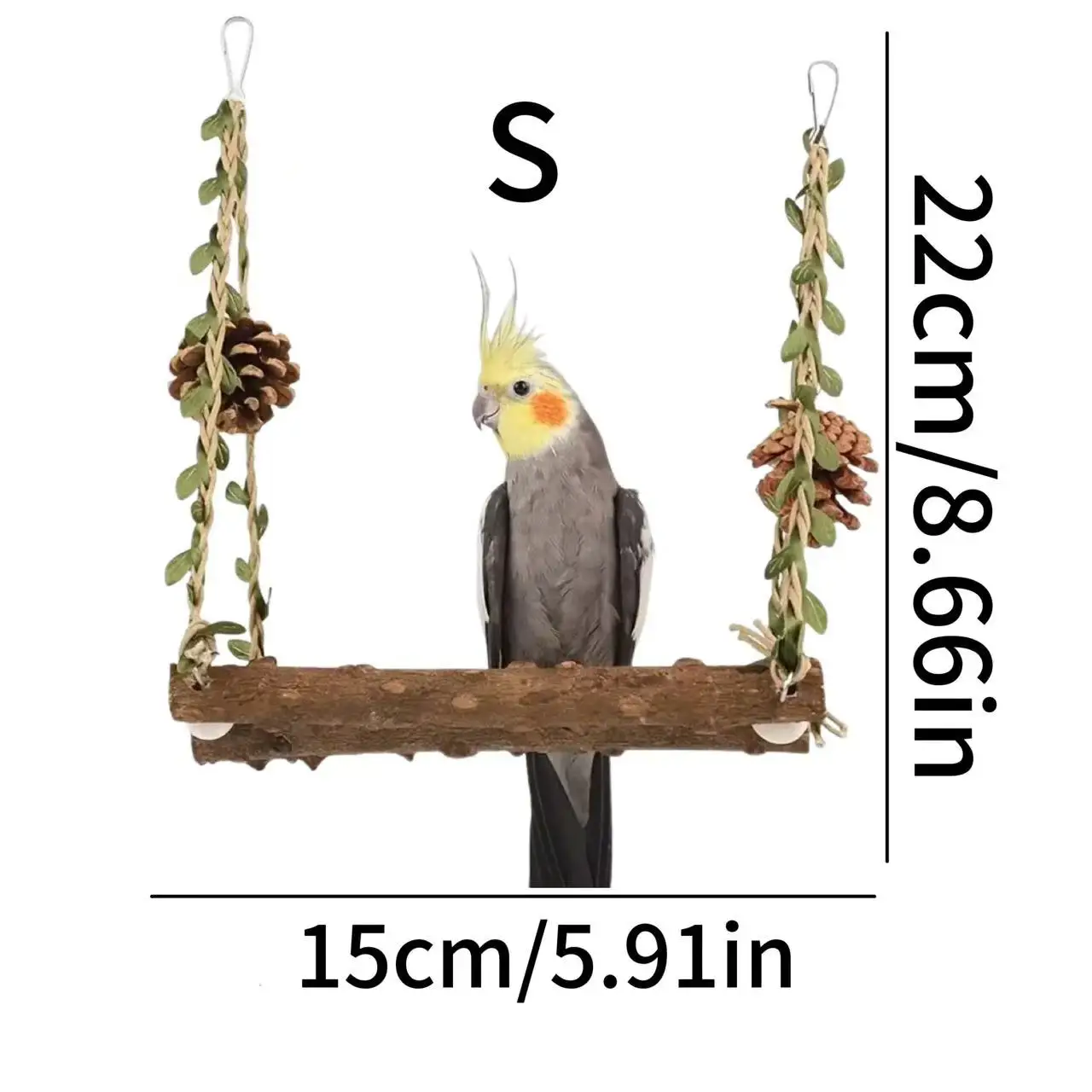 Wooden Hanging Bird Cage Swing with Perch, Chew Toy, and Climbing Ladder, Multi-functional Parrot Toy for Lovebirds and Macaws (