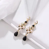 Retro Baroque Water Drop Resin Red Stone Clip Earrings Temperament French Palace Simulated Pearl Long Clip Earrings No Piercing