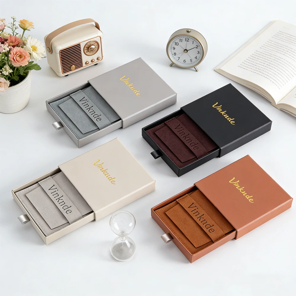 

24pcs Custom Logo Jewelry Case Cardboard Necklace Slide Drawer Jewellry Box with Foam Microfiber Velvet Earrings Storage Bag