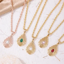 Golden Algerian Classic Wedding Necklace Drop Shape Crystal Pendant