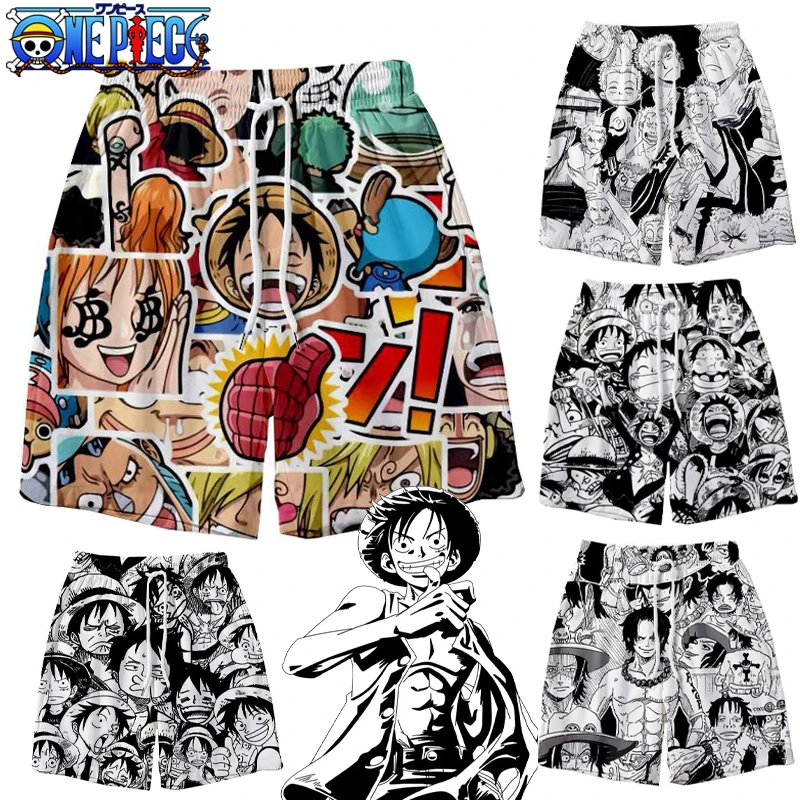 Pantalones cortos de Anime de One Piece para hombre, Shorts de dibujos animados Ace Zoro, estilo de Manga de gran tamaño, informales, bañadores de verano