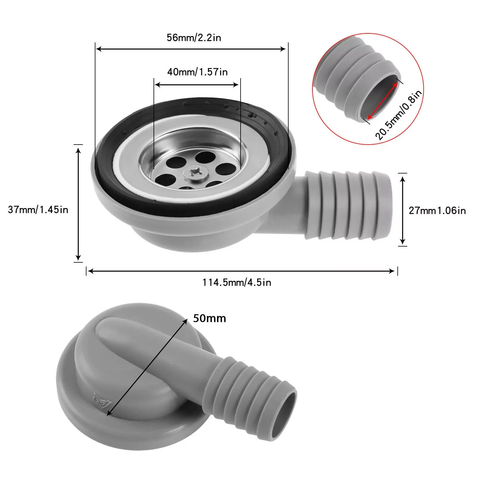 56mm 2,2-calowy korek odpływowy zlewowy z otworem kątowym do łodzi, przyczepy kempingowej, kampera RV — zdjęcie 7