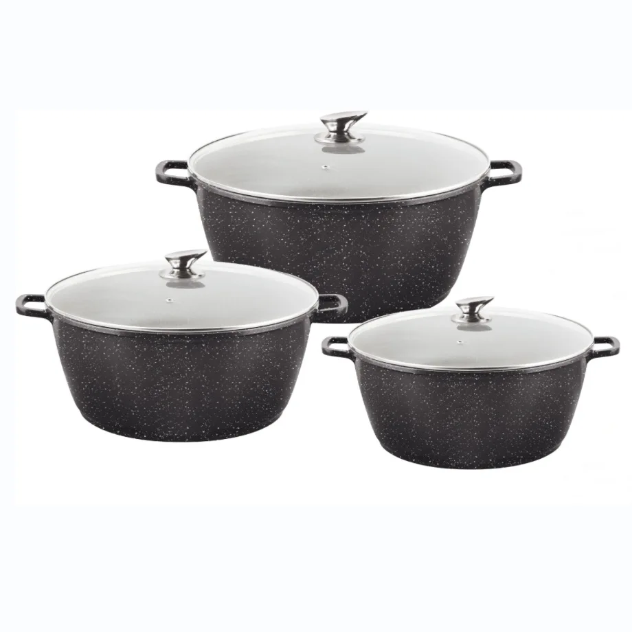 Classic 6-Piece Aluminum Non-Stick Pot Set Glass Covers Oven Safe Die-Casting Construction  Induction Ready Dishwasher Safe