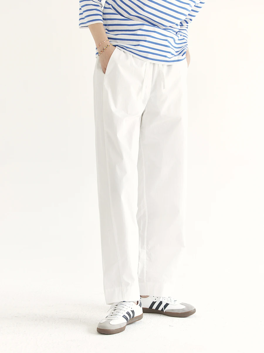 

Casual Cotton Straight Leg Pants Elastic Waist Vaion Sle Versatile Long Trousers for Women High Waist Regular Thin