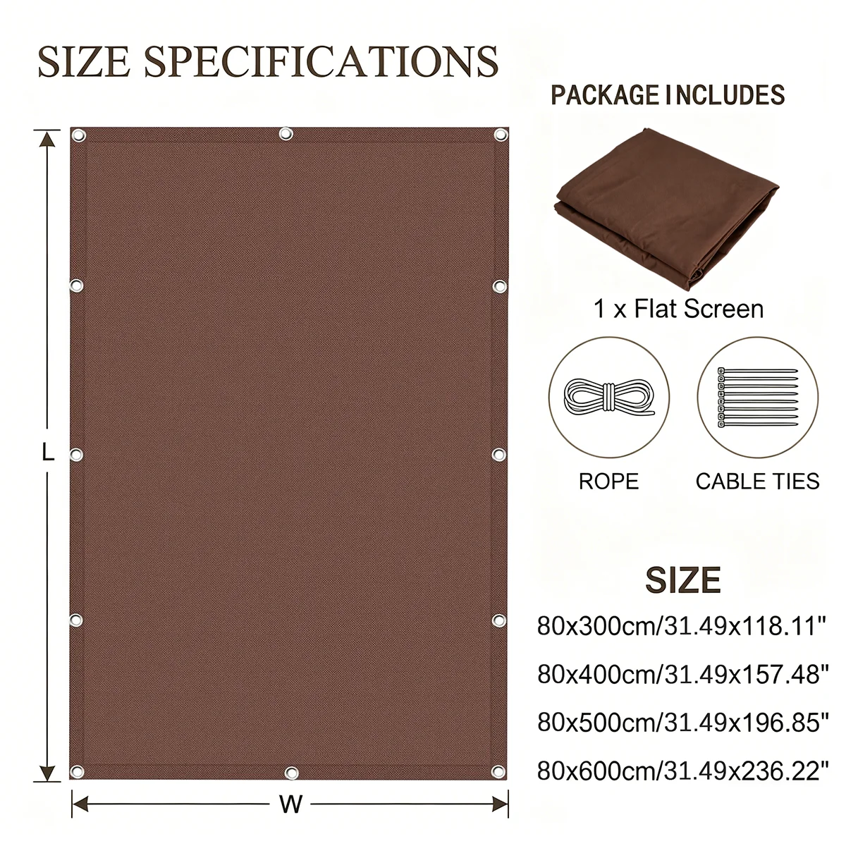 Privacy cloth for balcony, garden, privacy fence screen, privacy cloth for backyard, porch, railing and swimming pool, brown