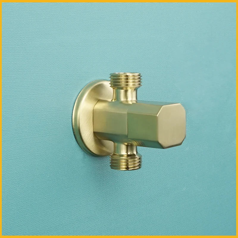 Brushed Gold Angle Valve Wall-Mounted All-Copper G1/2 Triangle Valve Universal Bathroom Balcony Valve Water Stop Valve