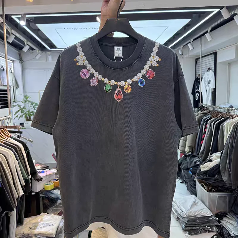 

Colorful gemstone necklace with printed short sleeves T Shirt Men Women T-shirt Top Tees