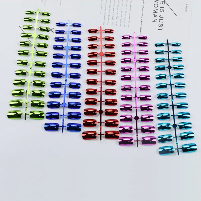 24Pcs Multi-Color Press On Nails 10 Sizes Fake Nails Full Cover Holographic Artifical Nails For DIY Nail Tips Manicure Tool