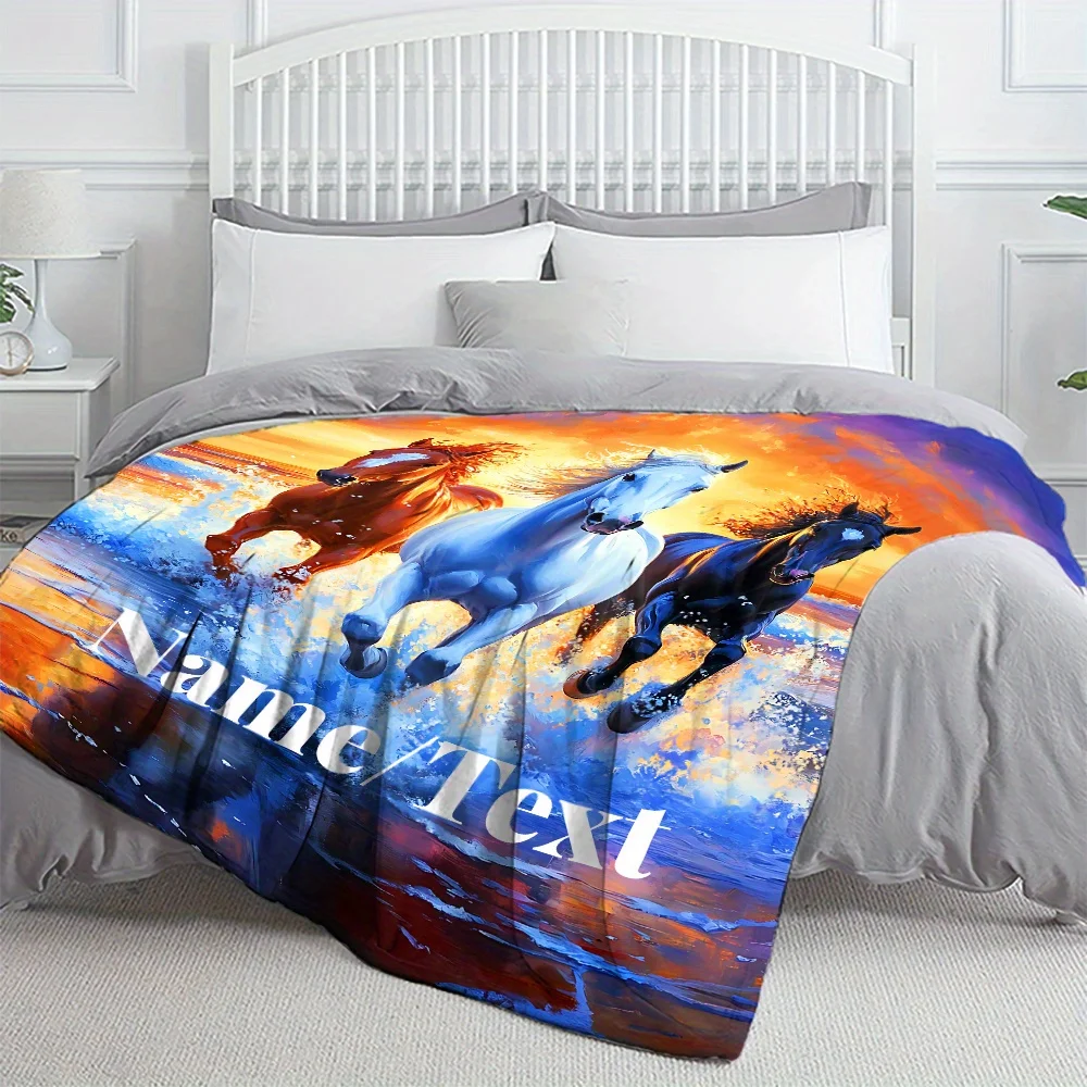 بطانية حصان مخصصة من الفلانيل الناعم مع تصميم خيول مهيب دافئ للمنزل والسفر والتخييم والاستخدام المكتبي #4