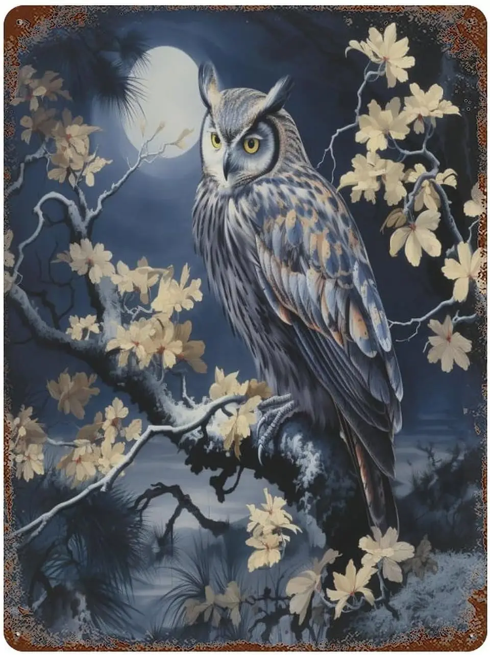 Owl In Moonlight Metal Tin Sign Animal Lovers Decorative Outdoor Retro Signs  Home Plaque Poster Wall Art Pub Bar Decor Ga