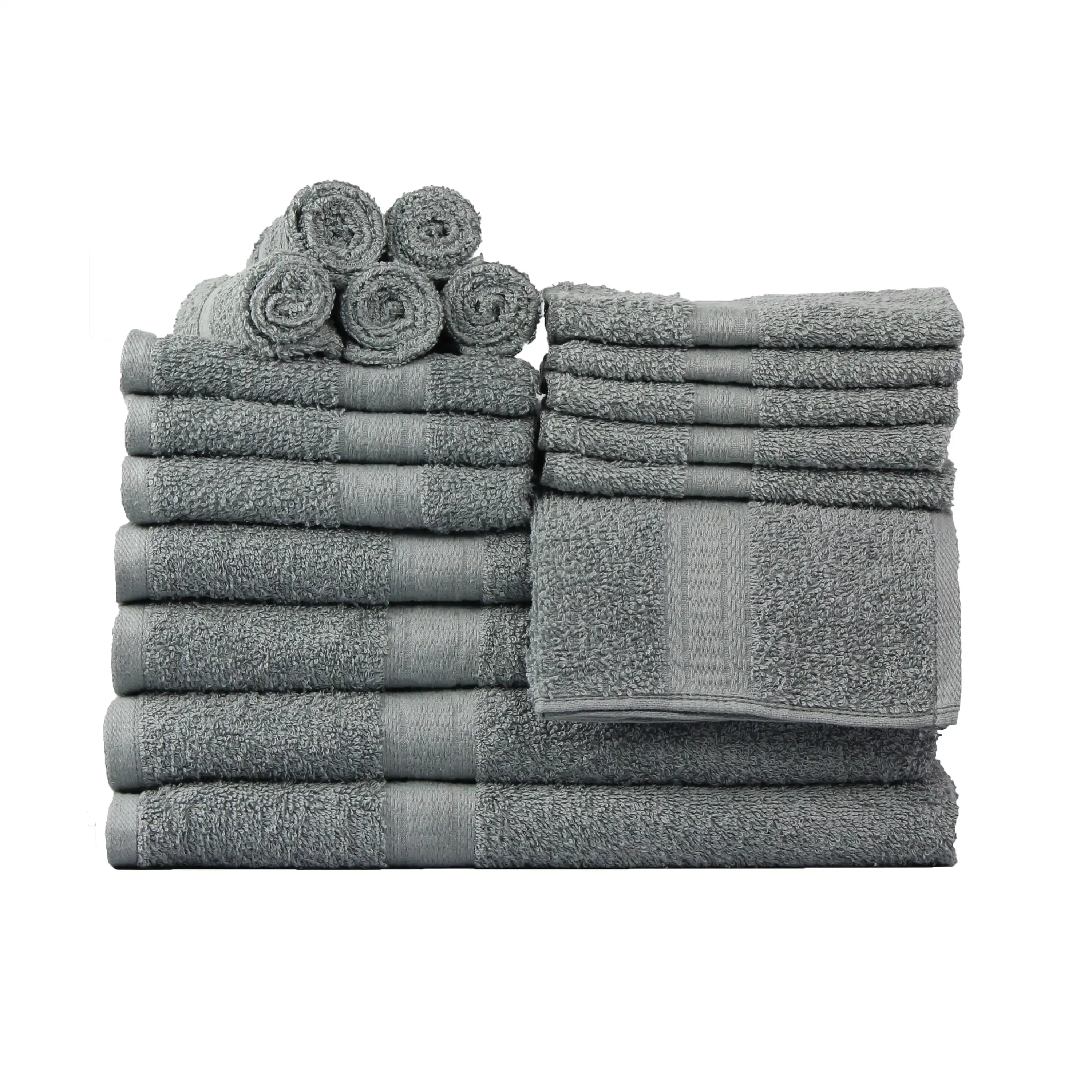 NEW Basic Solid 18-Piece Bath Towel Set Collection, School Grey